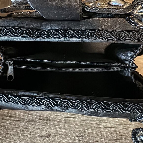 MARY FRANCIS Black Brocade with beaded flower and trim NWOT - Picture 6 of 9